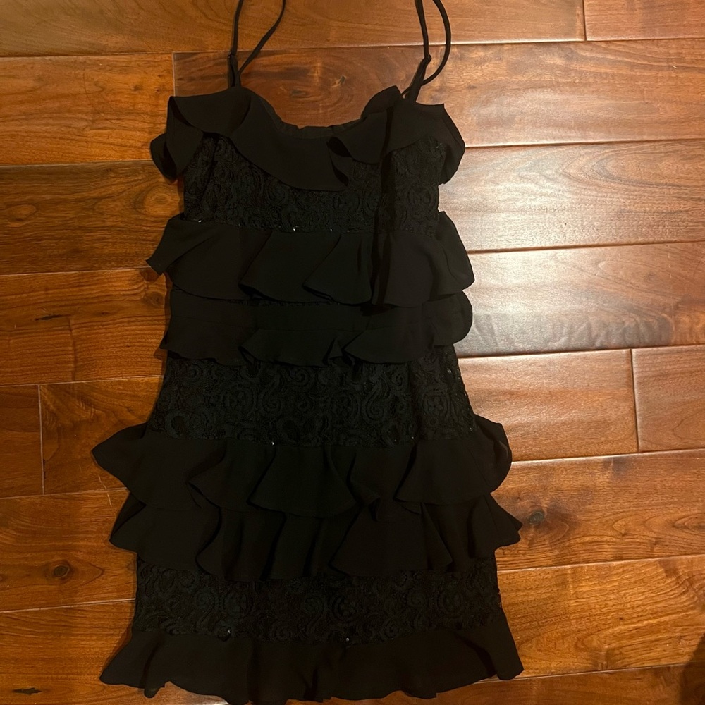 Tobi Black Ruffle Tiered Dress